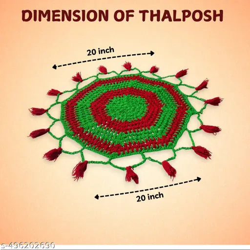 (20 inch) Red and Green Colour Beautiful Thaliposh | Thalposh for Puja Thali Cover | Woolen Thalposh/Thaliposh for Puja Thali Decoration - Pack of 1