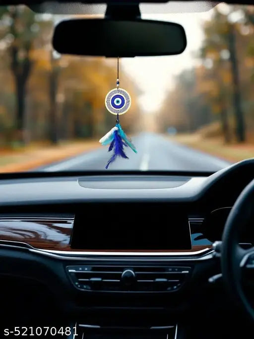 Jiyu Creation Designed Evil Eye Blue White Car Hanging | Nazar Battu Charm | Spiritual Protection Decor for Car & Home| Mandala Design (Blue Evil Eye)