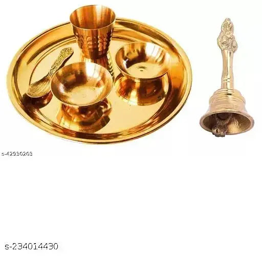 laddu gopal katori, Pure Brass Metal Hand Made Round Shape Solid Bowl , for Puja Purpose, Decoration ( Golden ) - Set of 5 Pieces Brass puja Katori Set for Home Pooja Temple Gold Small Puja Articles