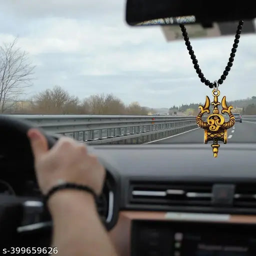M Men Style Tamil Om TrishulFor Good Health And Wealth Bronze And Black Crystal, Metal Car Rearview Mirror Charm Car Dangler Ornament, Accessories, Gift