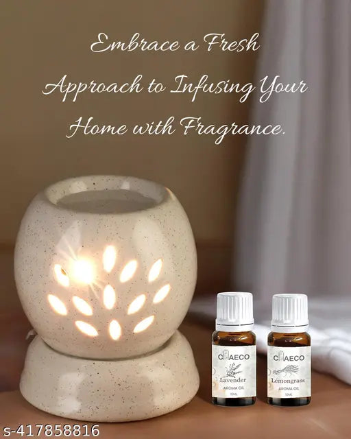 CHAECO Ceramic/Diffuser Electric Oil Burner Essential Oil for Home Fragrance with Aroma Fragrances- Lavender, Lemon Grass & 1 Electric Diffuser (10 ml Each)