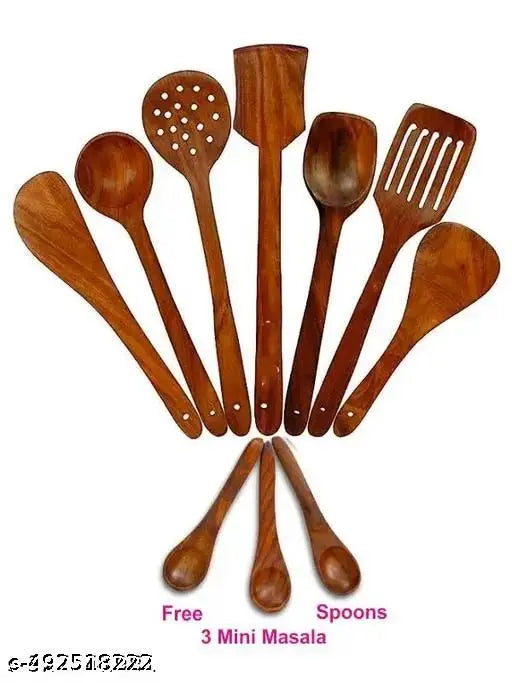 Unique Ladles Spatulas Cooking Spoons Set of 7 and 1 Parantha/Roti Presser and free 3 Mini Masalas Spoons/Total Pack of 11