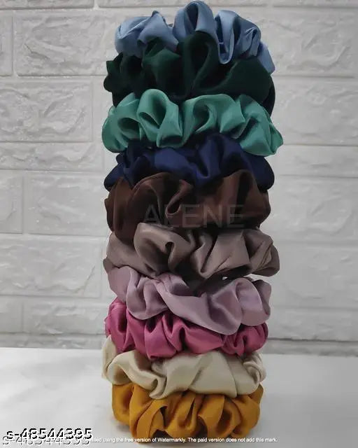 Women Multicolor Satin Scrunchies | Silk Premium Scrunchies Ponytail Holders | Hair Volumizer, Hair Ties combo, Hair Scrunchie Set for Girls, Women, Mom, Sister (Combo of 10) Multicolor color Satin thalamudi kattu/thalamudi bandham/Jada Bandlu/Muti pattai