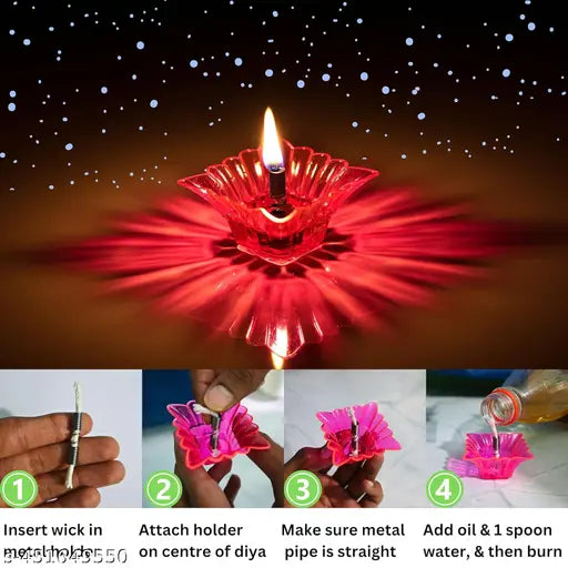 3D Reflection Reusable Multi Shape Oil Diya for Diwali pack of 12 Plastic Table Diya Set  (Height: 1.5 inch)