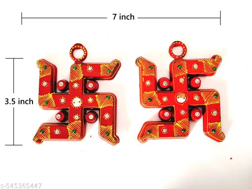 RG Set of 2 Swastik Wall Hanging for Home Entrance, Temple & Festive Decor | Handcrafted Decorative Auspicious Symbol with Beads & Stone Work for Diwali, Navratri, Housewarming, Vastu & Pooja Room