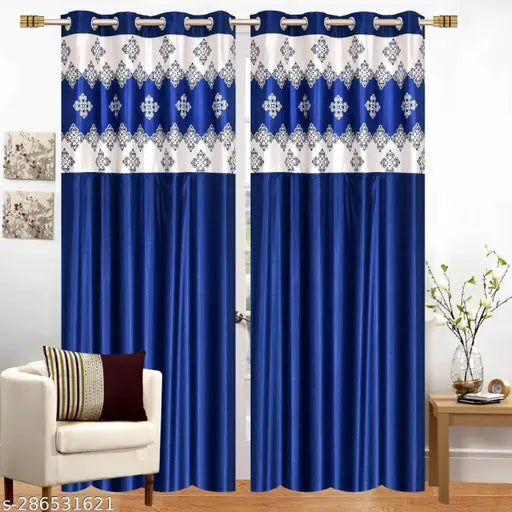 Shree Radha Creation Box Patch Polyester Semi Transparent Long Door Curtain (Pack Of 2)