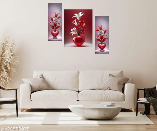 SHAJOC Unframed MDF Wooden Floral wall Paintings /Art decoration item for Living room / Bedroom /Home Decor /Restaurant decor / Cafe decor /Gifts /Hotel Decor Item/Wall Art For Hall/Wall Decoration /Flower Wall Painting Set of 3 (12 inch x 18 inch)