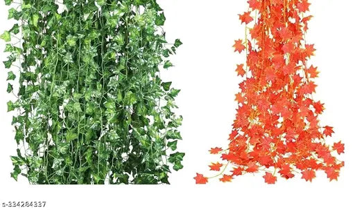 Camellia Grins  Artificial Garland Money Creeper | Wall Hanging | Special Ocassion Decoration | Office | Festival Theme Decorative | Length 8 Feet Pack of 3 Strings (2 Orange+ 1 Green)