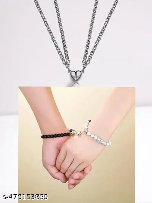 Couple Magnet Heart Attraction Lockets | Women Pendants | Men Lockets | Magnetic Attraction Bracelets: Base Metal: Alloy