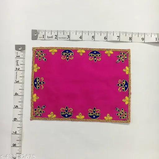 HEMDEV 8 Inch * 6 Inch Embroidery Thread Multicolor Puja Aashan For Laddu Gopal And Ganapati Altar Cloth  (Pack of 4)