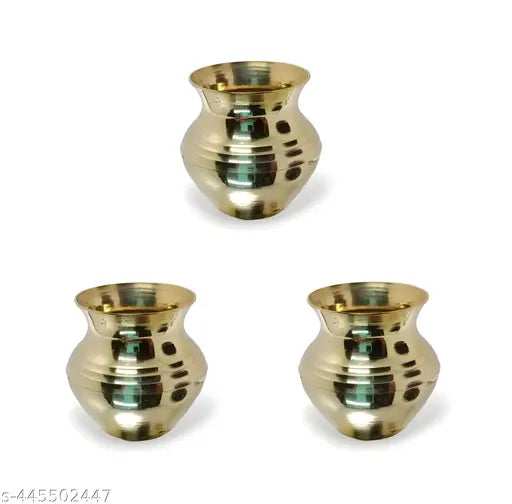 Decorative Brass Small Mangal Kalash 3 Pcs | Pittal Ka Lota for All Puja, Home, Office, Pooja Accessories - 5 cm