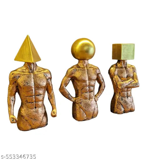 TheDecor24 Golden Human Body Figurine Set of 3 | Square Head, Triangle Head and Sphere Head Set of 3 | for Home Decor Decorative Showpiece