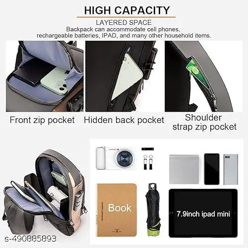 Waterproof Polyester Slim Unisex Crossbody Sling Bag Chest Backpack Men's Shoulder Bag, Leisure Travel Handbag, Hard Shell Anti-Theft Chest Bag(1pc).