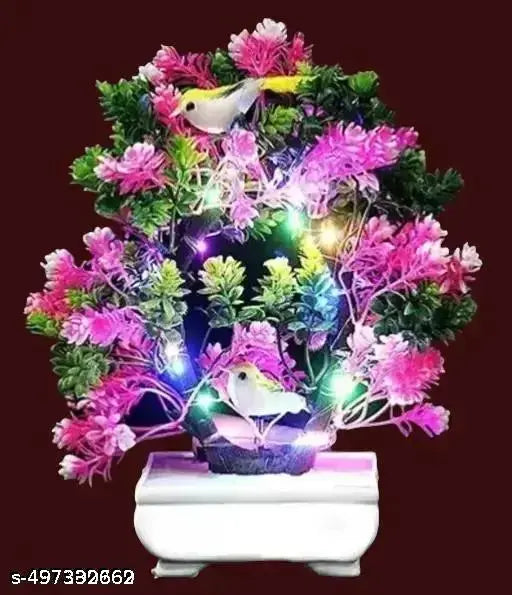 Artificial bonsai plant 2 sparrow with led light pot for office MULTICOLOUR