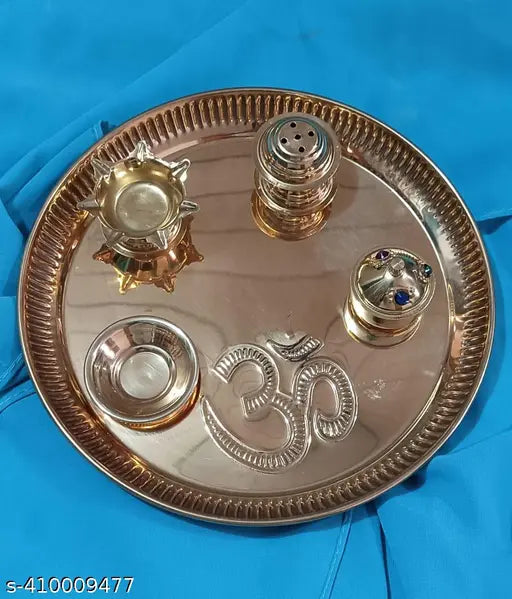RAINBOW TRADERS/Traditional Brass Pooja Thali | Aarti Thali for Pooja |8" Diameer l Multiple Occasion: Diwali Pooja, Navratri Pooja, Rakhi Pooja, Best Wedding Return Gift