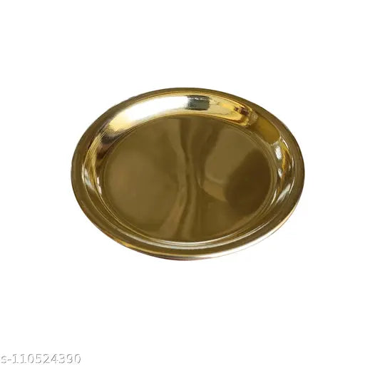 Craft World Plain Bhog Thali Prasad Plate(4 Pieces, Gold)