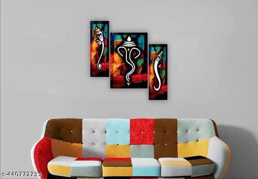 Set Of 3 Lord Ganesha Modern Art Wall Decoration Items For Living Room/office/house/hall 12 x 18 inch