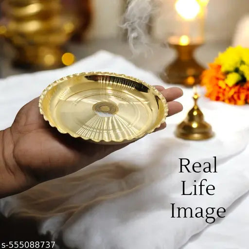Pure Brass Puja Plate Combo Pack/Pooja Thali Set for Daily Rituals & Offerings (Pack of 4)