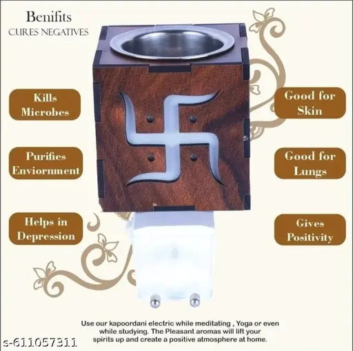 SHRI RAM BANGLE & TRADERS  Kapoor Dani Electrical  Diffuser Wood  with On/Off Switch to Toggle Between Burner and Kapoordani ( Pack Of 1)