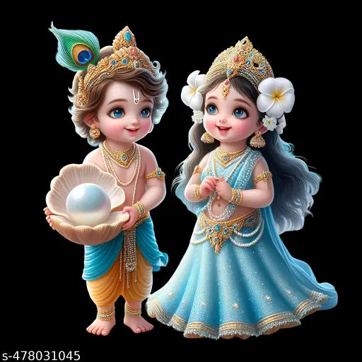3D Radhe krishna blue theme Waterproof PVC Vinyl Wall Sticker for Living Room -Bedroom - Office - Home, Multicolor Wall Sticker for Room ideal sticker size-( 50 X 40 Cm )