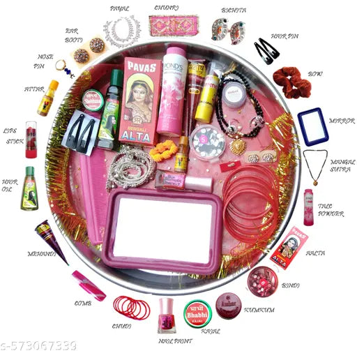 Set of 21, 16 Solah Shringaar Set Multipurpose Artificial Jewelry Set with Every Essential for Mataji Deviji Navratri Diwali Karwachauth Puja Set