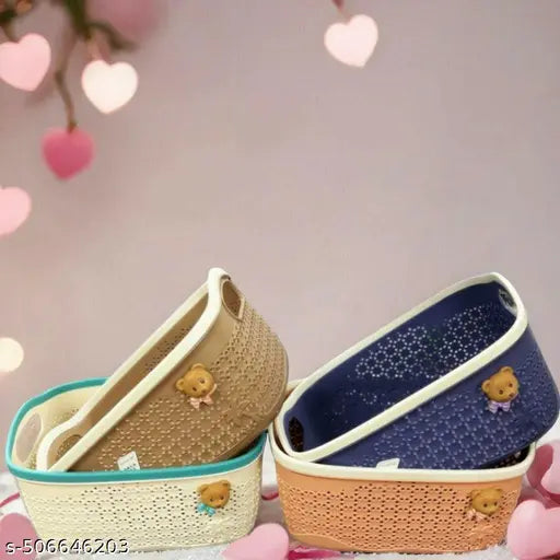 Unbreakable Plastic Storage Basket with handle and Bunny Charm | medium size | vibrant colors|size 32L*22W*16H cm (Brown)