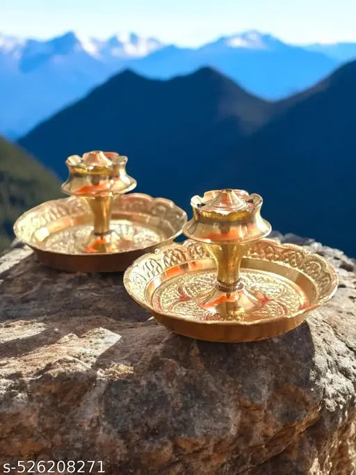 ANI DIVINE Beautiful Decorative Design Plate Brass Agarbatti Small Stand for Daily Puja, Home Worship, Spiritual Rituals, Relaxation, Workspace (Pack of 2)