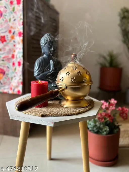 Incense Holder  Loban Dani Dhoop Dani Loban Burner With Handle Dhoop Dani Burner  Puja Incense Burner Gold Pack Of 1