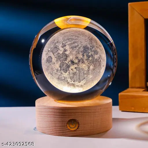 Rolexexplorer 3D Crystal Ball Night Lamp, Lamp with Colourful LED Light, Crystal Ball with Wood Stand, Decorative Light for Home, Office, Bedside Lamp (Pack of 1)