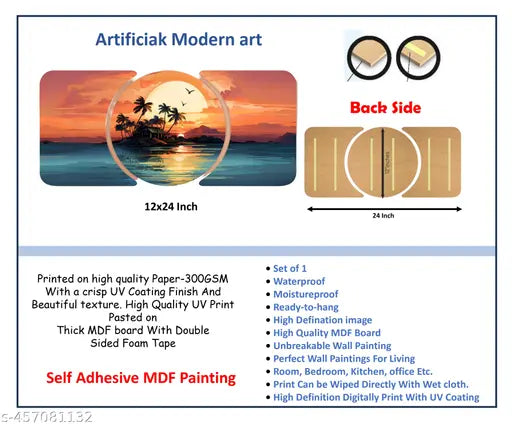 B-art Nature art Large Sparkle Glossy Round Large Painting Digital Reprint 12 inch x 24 inch Painting  (With out Frame) BA-LP-01