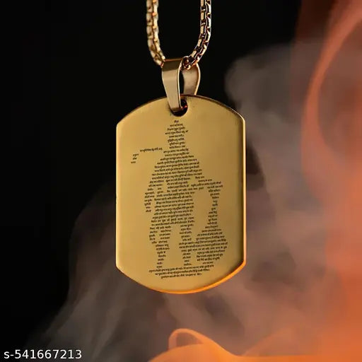 Trendy Spiritual Pendant, Religious Necklace, Lord Hanuman Chalisa Locket Micro-carved Tag Stainless Steel Hanuman Necklace with Crisscross Chain for Gift, Unisex