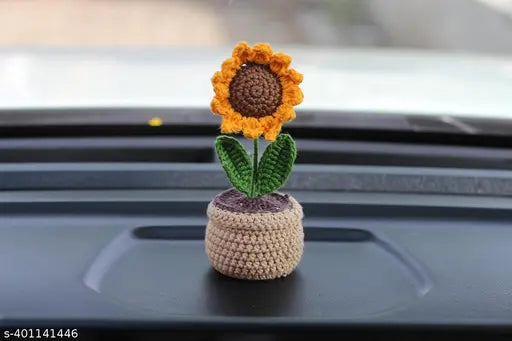 Handmade Crochet Flowers Completed Hand Woven Sunflowers Daisy Knitted Potted Plants Knitted Flower for Car Dash Decoration, Table Decoration, Home Decoration