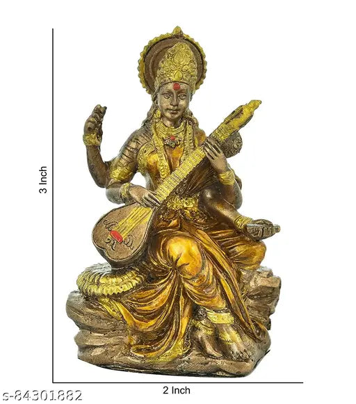 Bronze Saraswati Idol for Home & Office Temple I Veena I Living Room I Guest Room I Office Decorative I Study Table I Teachers Gift