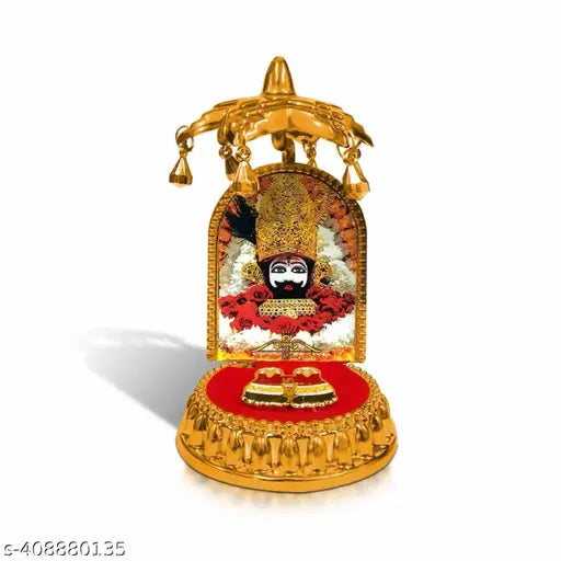 Bigwheels Lord Khatu Shyam Baba/barbarik with Charan Paduka and Umbrella Chhatra God Idol, Car Dashboard/office Desk/table/home Decor Showpiece, Chatri Aasan for Murti, Ideal Gift Item