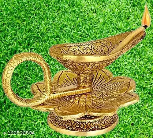 GEETA ENTERPRISES Metal Golden Chirag Kamal Diya For Pooja Home Temple