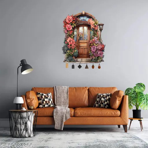Wooden Key Holder for Wall | 12x9 Inches Floral Door Design | Pine Wood Key Hanger with 6 Hooks| Decorative Wall Hanging Key Stand | Wooden key holder for wall | Key hanger for wall decorative | Designer key holder for home | Pine wood key stand | Wall mo
