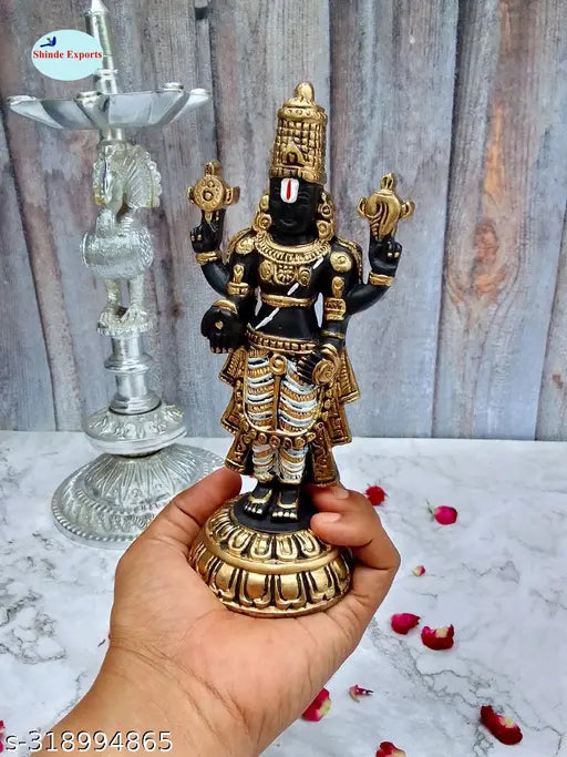 SHINDE EXPORTS Govinda Idol for car Dashboard/Balaji murti for car/tirupati Balaji murti/Balaji Statue for Pooja Room (Gold)