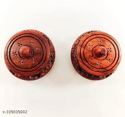 National Wood Enterprises Handmade Wooden Sindur Box Kumkum Box Shringar Box Sindoor Dabbi with Baric Carving Pack of 2 (Brown, Size 2.5 Inch)