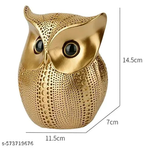 Modern Classy Lucky Owl Resin Art Figure Showpiece (Golden), 1 Piece