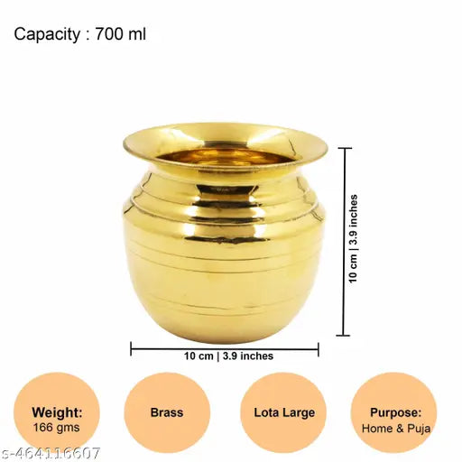 Putrika Traditional Hancrafted Brass Lota | Kalash| Sombu | Theertha Sembu |Karwachauth |Mandir | Temple|Marriage Kamandal | Gangajal - Lota (Large)