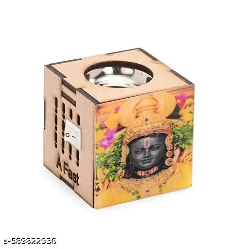 1st Time Electric Wooden Kapoor Dani with Shri Ram Lala Ji Design | Plug-in Kapur Burner with Night Light | Spiritual  Diffuser for Mandir, Home & Gift | Size: 5.5 X 7.5 X 5.5 Cm