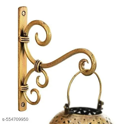 Metal Plant Hanger Wall Hanging Plant Hook for Bird Feeders Planters Lanterns Wind Chimes Hanging Baskets Lights Indoor Balcony (Small, Golden Antique), Pack of 1 (Golden)