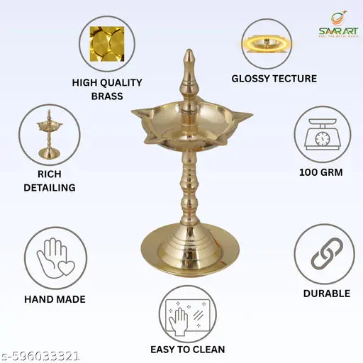 Saar Art Kerla Fancy Diya Traditional Handcrafted Oil Lamp For Pooja Temple Decor Diwali & Spiritual Gifting Elegant Brass Finish For Home Mandir & Festive Use Pack Of 2