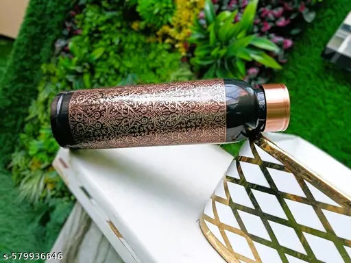 SUN INDIA COPPER 100% PURE COPPER WATER BOTTLE 1000ML SET OF 1 | Printed Copper bottle | Office bottle | Gym/Yoga bottle | designer copper bottle
