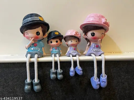 Rajwila  Family Set Decorative Showpiece | Polyresin Hanging Legs Statues | Cute Family Cabinet Figurines Unique Family Miniature 4 Members (4 Pcs Set, Multicolor)