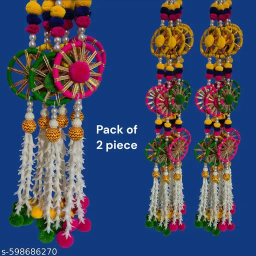 Kashish Collection - Handmade Hanging, With Pom Pom, Jali Chudi, with Woolen Tassels, Pack of 2, Color - Multicolor, Size - 28 Inch, Perfect Used For - Home Decor, Festival & Wedding Decoration