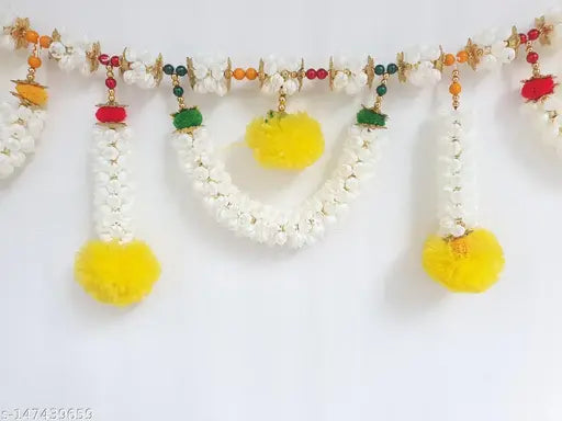 Riveting Home Décor  traditional Beads With Yellow Pom Pom door hanging Toran.