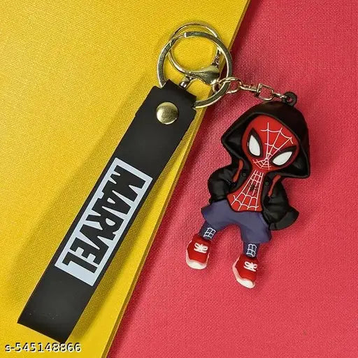 Spider Man Black Hood Cartoon Characters Keychain for Girls Boys, Cute Sili-con Keychains Accessories Keyring Key Purse Backpack Car Charms for Kids Gifts