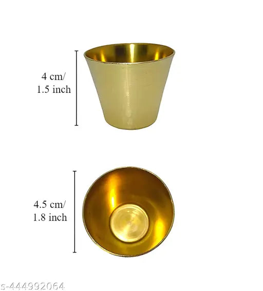 Trendy Brass Small Glass Pooja Accessories | Pittal Ka Glass for Offering Water - 6 Pcs Combo