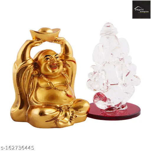 Jagriti Enterprise Crystal  Ganesha Idols for Dashboard & Laffing budha
